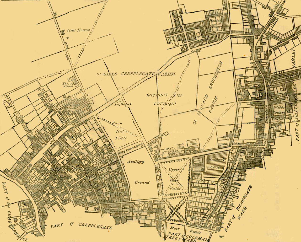 Moorfields e il suo Quartiere Da una Mappa di circa 1720, c1872 da Unbekannt
