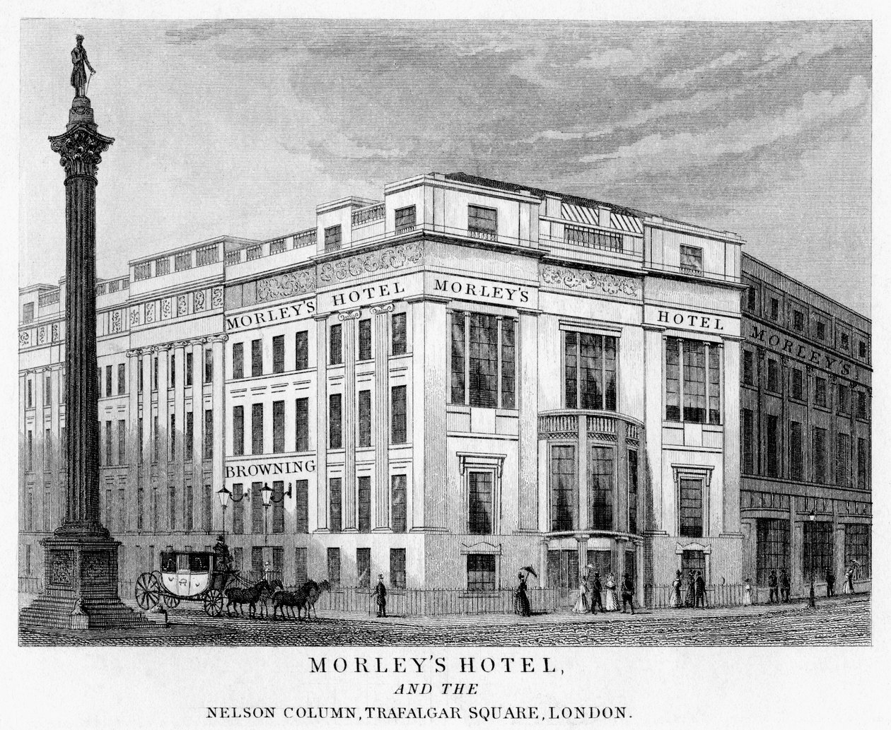Hotel Morleys e Colonna di Nelson, Trafalgar Square, Westminster, Londra, XIX secolo da Unbekannt