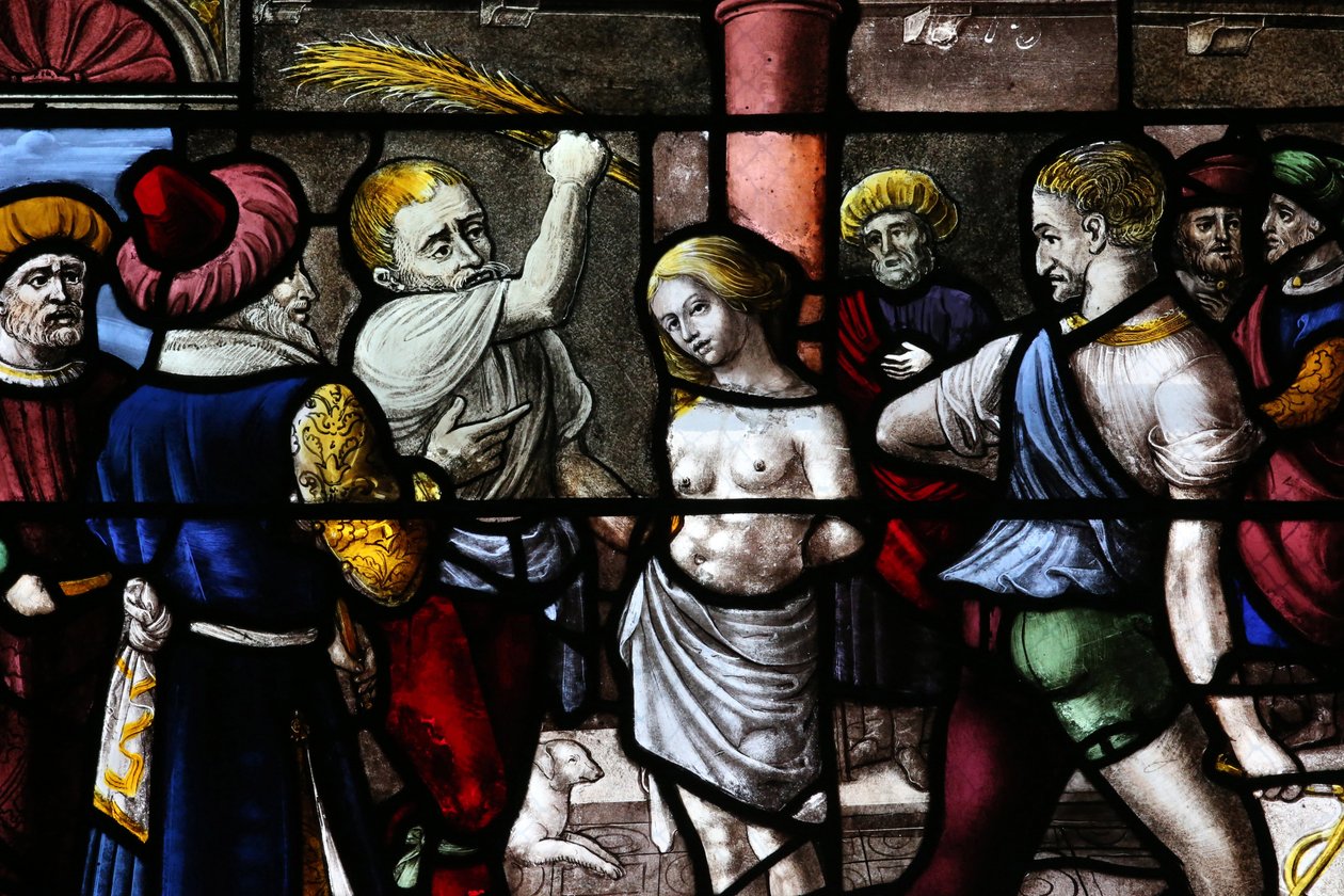 Cattedrale di Moulins. Vetrata. Grande martire Santa Barbara. Punizione, 20160603, Moulins, Europa da Unbekannt
