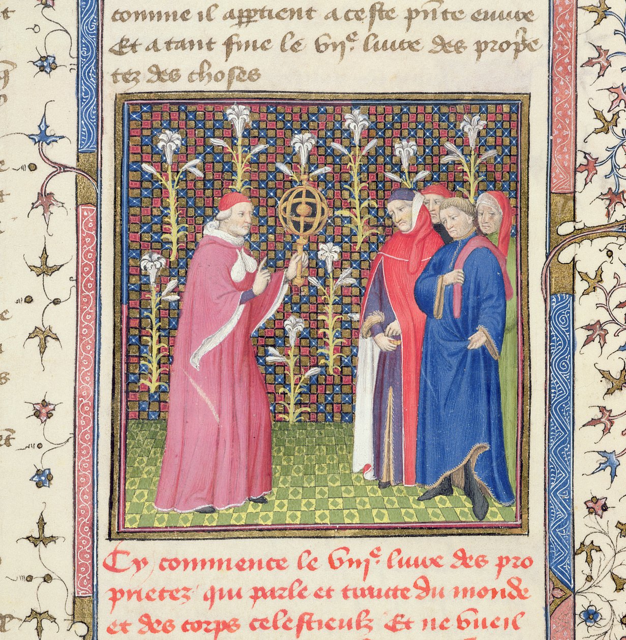 Ms 251 f.135r Cinque uomini, uno che tiene una sfera armillare, da 