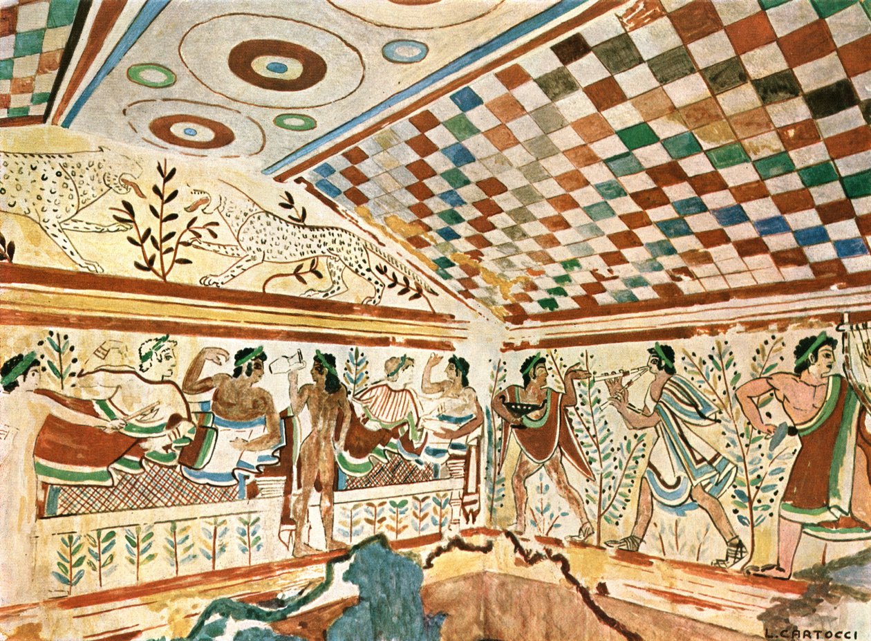 Pittura murale nella Tomba dei Leopardi a Tarquinia, Italia, 1928 da Unbekannt