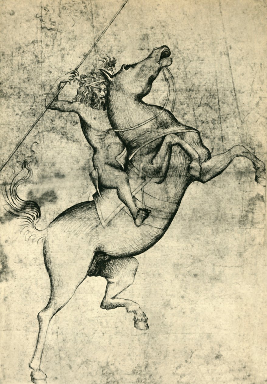 Uomo nudo che cavalca un cavallo, inizio XV secolo, 1943 da Unbekannt