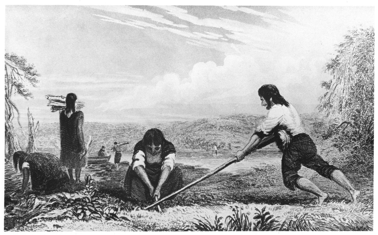 Nativi di Chiloe, Patagonia, che usano un aratro a petto, 1839 da Unbekannt