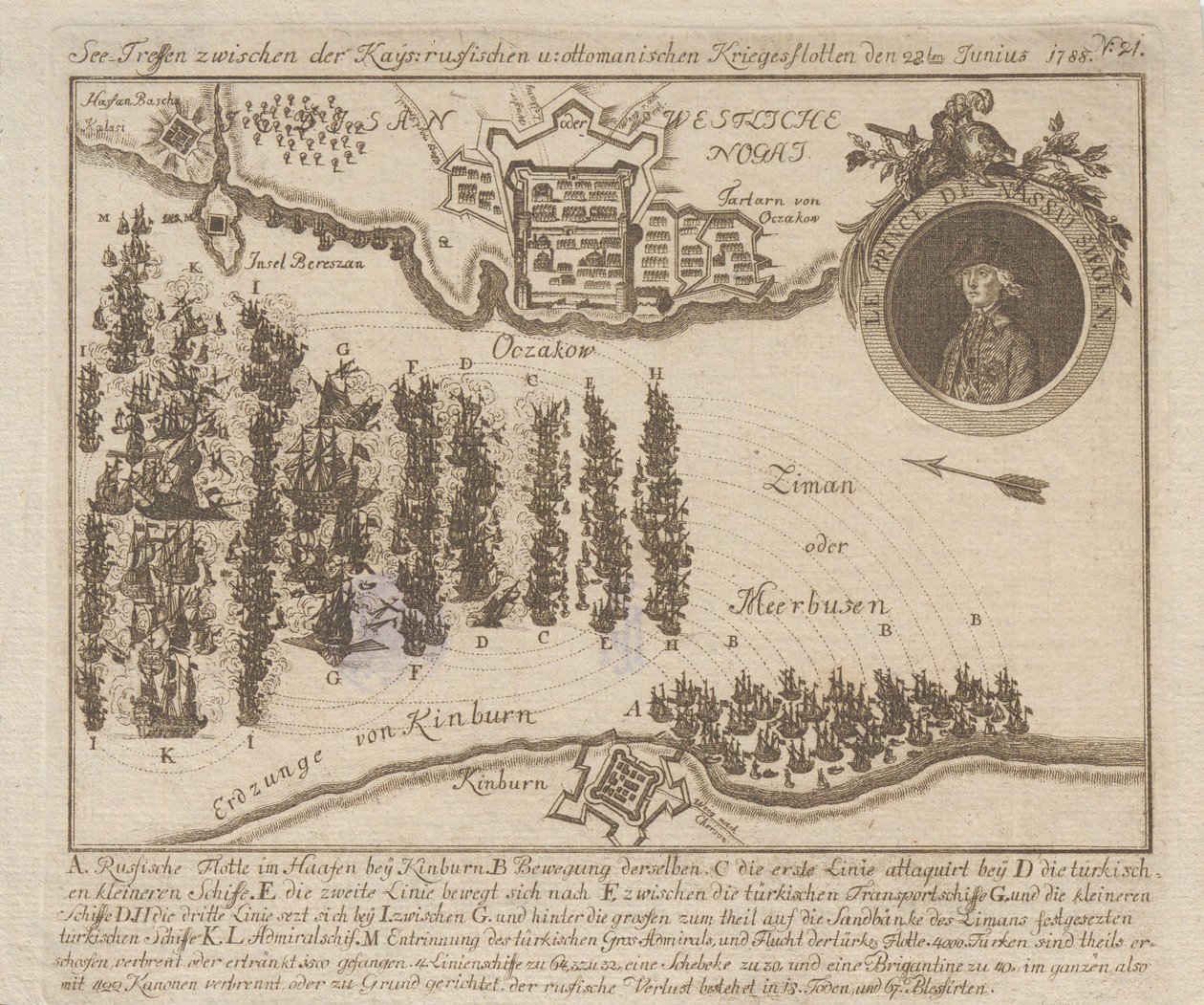 Battaglia navale tra le flotte russe e ottomane il 22 giugno 1788 da Unbekannt