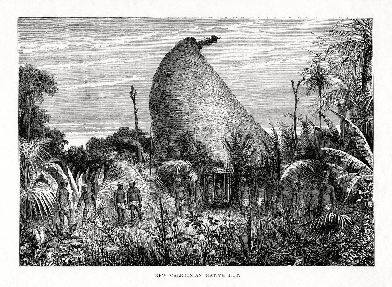 Capanna nativa della Nuova Caledonia, Pacifico sud-occidentale, 1877 da Unbekannt