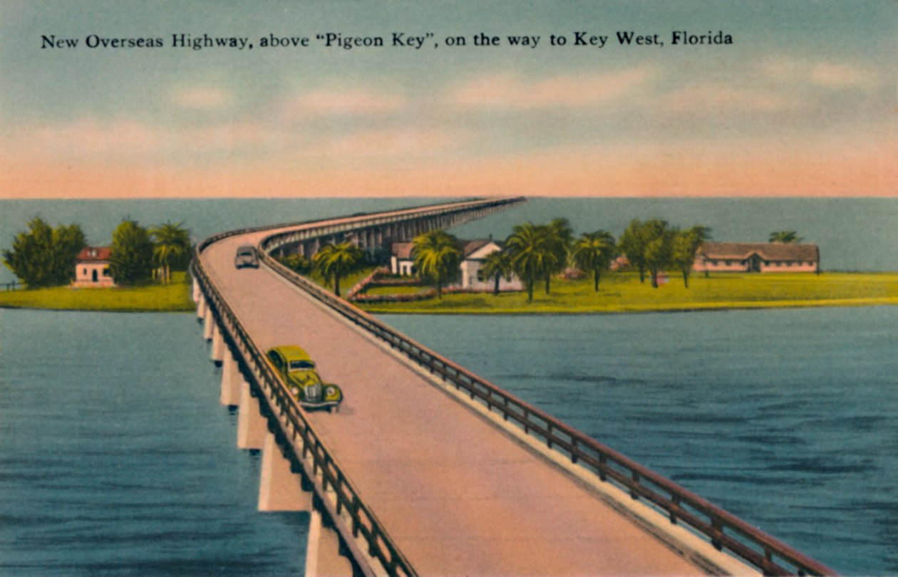Nuova Overseas Highway, sopra Pigeon Key, verso Key West, Florida, c1940s da Unbekannt