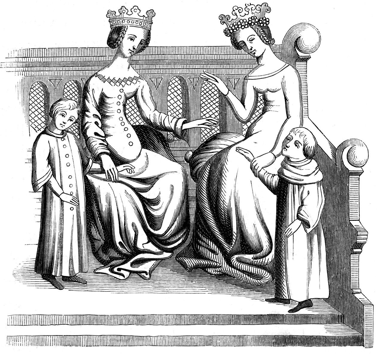 Donne nobili e bambini, XIV secolo da Unbekannt