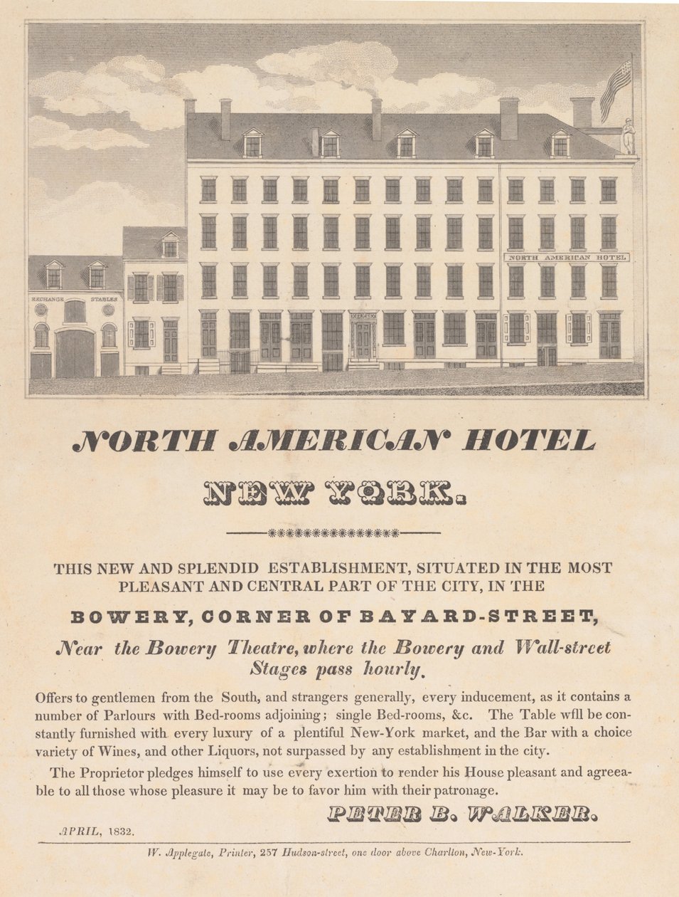 North American Hotel, New York, aprile 1832 da Unbekannt