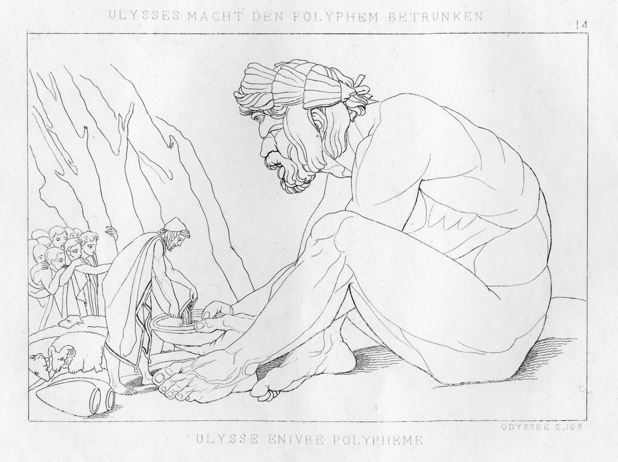 Ulisse che beve con Polifemo, il ciclope, c1833 da Unbekannt
