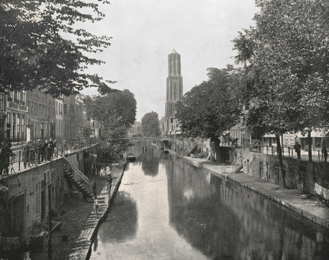 Vecchio canale e Torre del Duomo, Utrecht, Paesi Bassi, 1895 da Unbekannt