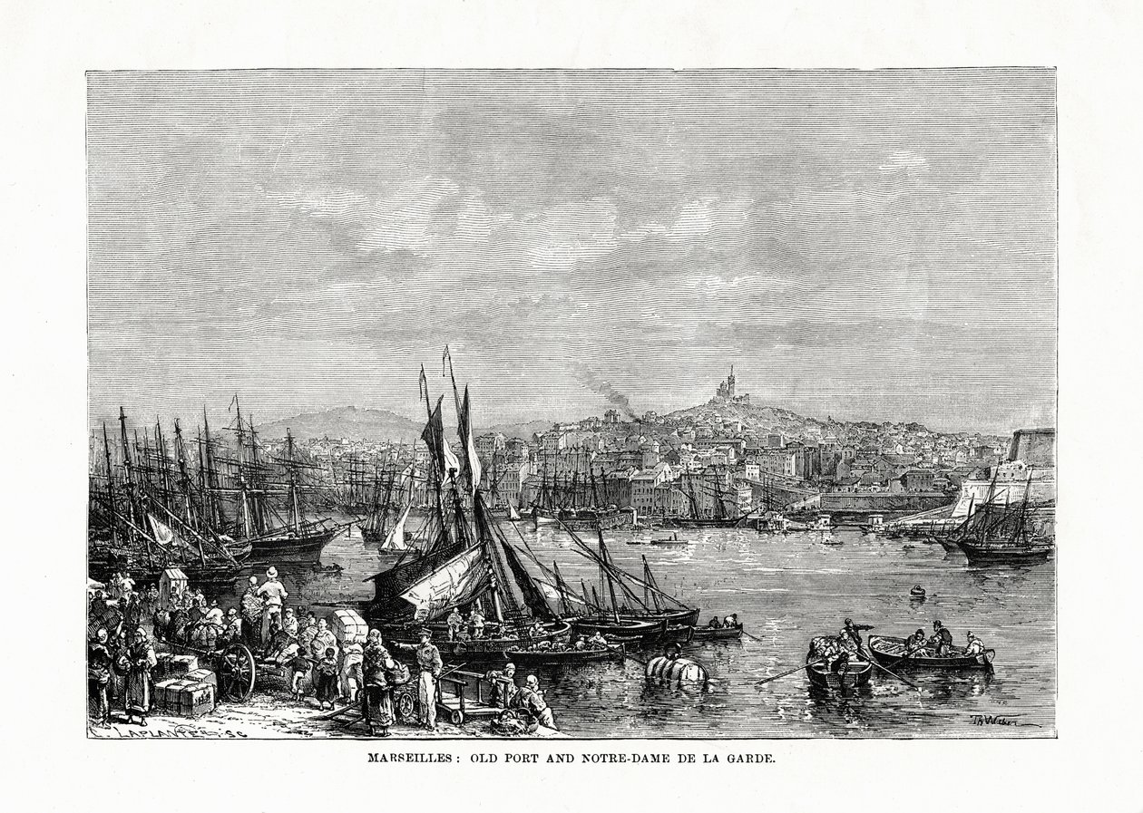 Vecchio porto e Notre Dame de la Garde, Marsiglia, Francia, 1879 da Unbekannt