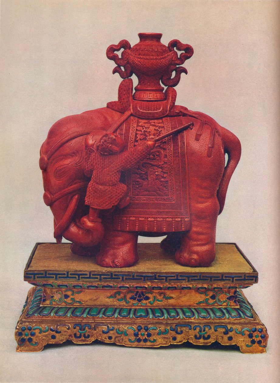 Uno di una coppia di elefanti intagliati in lacca rossa, cinese, Periodo Qianlong, c1765 da Unbekannt