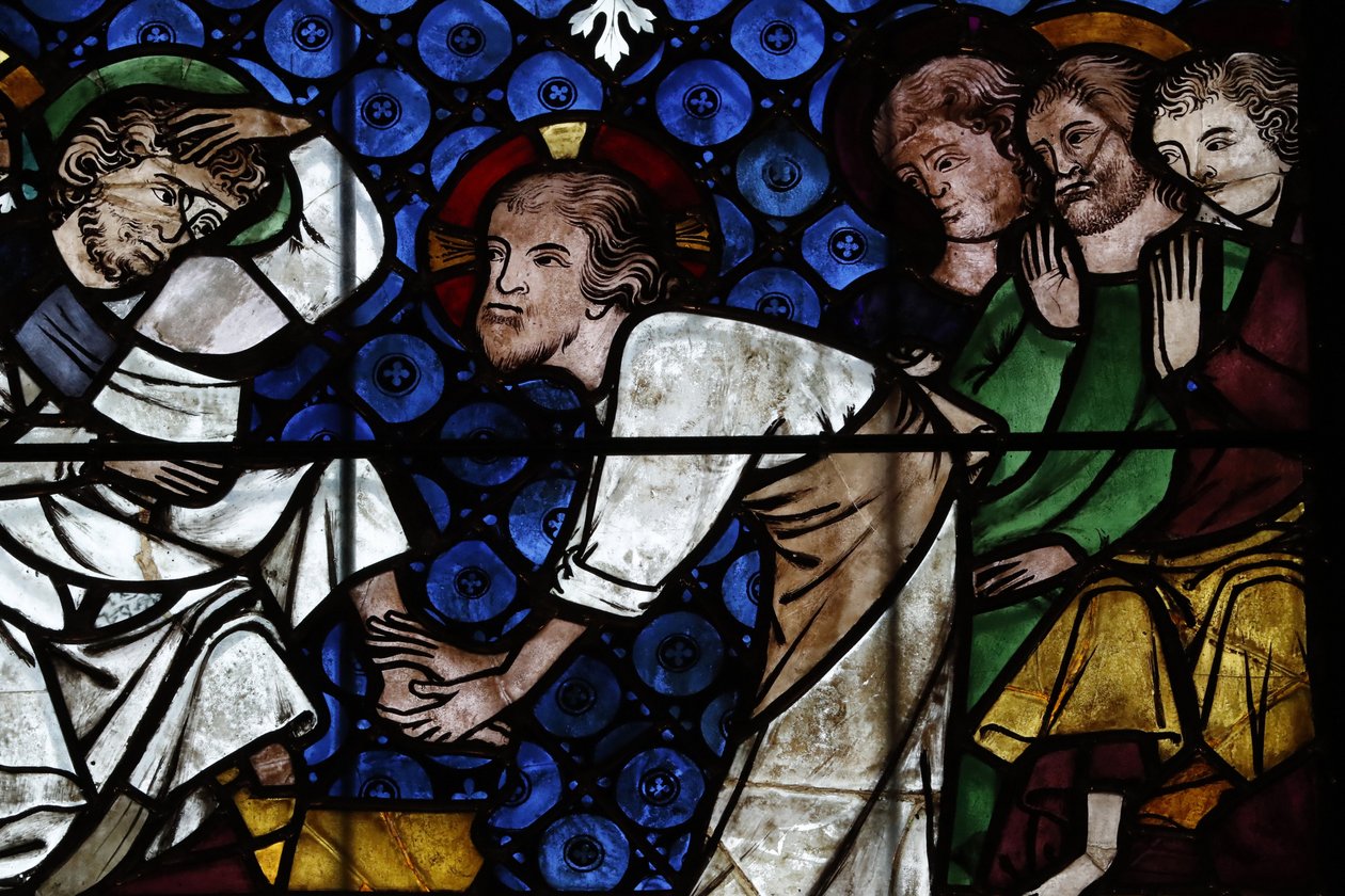 Nostra Signora della Cattedrale di Strasburgo. Vetrata. Cristo che lava i piedi agli apostoli. XIV secolo. Strasburgo. Francia. da Unbekannt