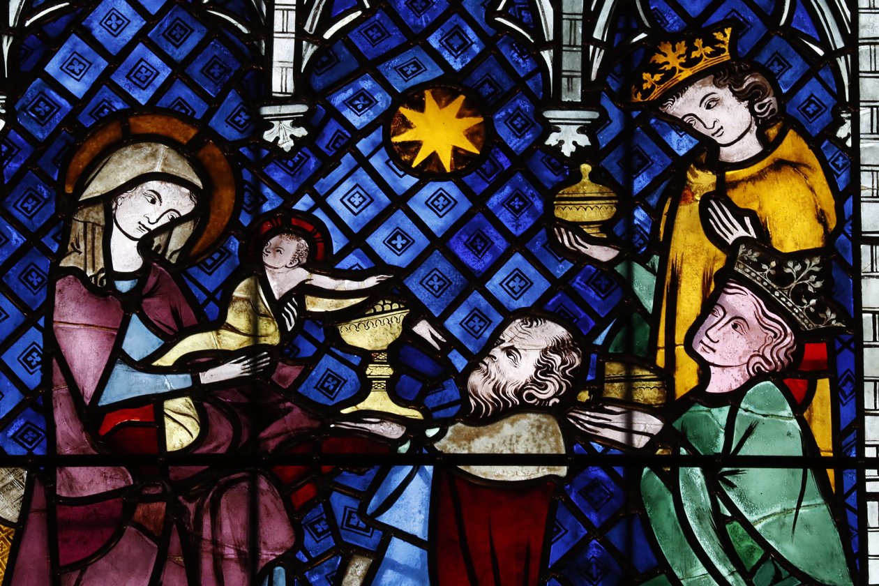 Cattedrale di Nostra Signora di Strasburgo. Vetrata. La natività. Adorazione dei Magi. XIV secolo. Strasburgo, Francia da Unbekannt