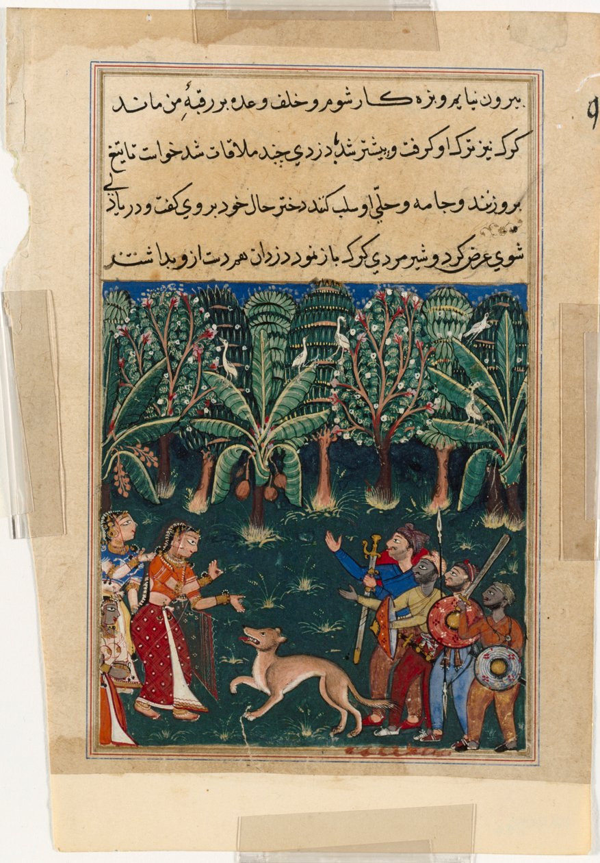 Pagina da Racconti di un pappagallo Tuti-nama: Dodicesima notte: La figlia del mercante..., c. 1560 da Unbekannt
