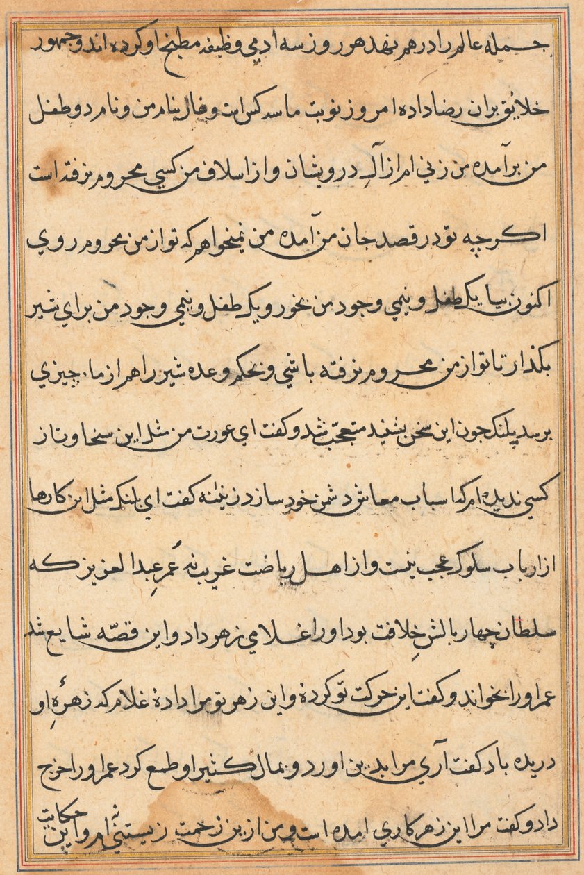 Pagina da Le storie di un pappagallo Tuti-nama: pagina di testo, c. 1560 da Unbekannt