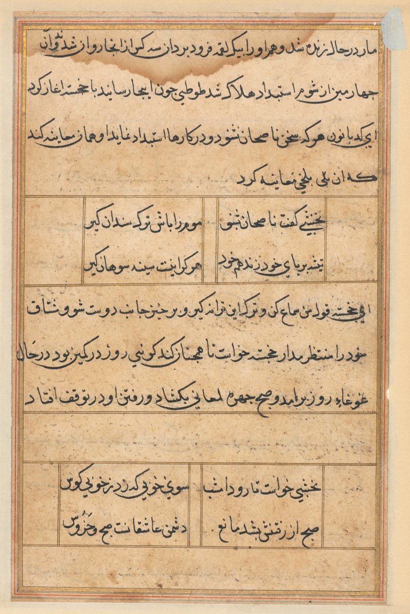 Pagina da Tales of a Parrot Tuti-nama: pagina di testo, c. 1560 da Unbekannt