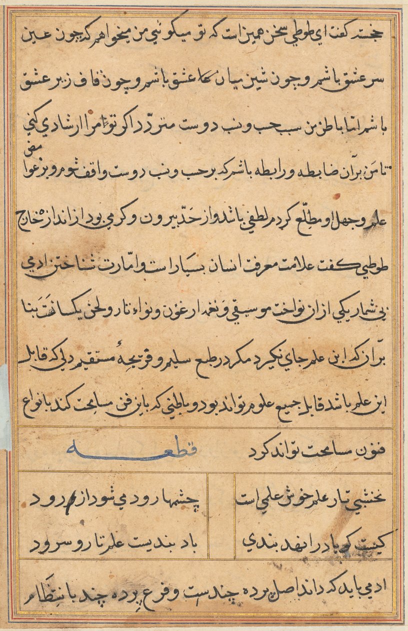 Pagina da Tales of a Parrot Tuti-nama: pagina di testo, c. 1560 da Unbekannt