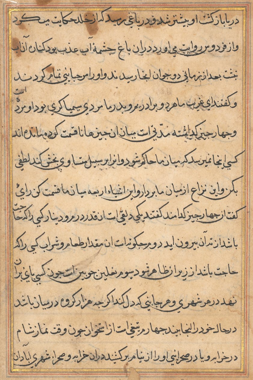 Pagina da Racconti di un pappagallo Tuti-nama: pagina di testo, c. 1560 da Unbekannt
