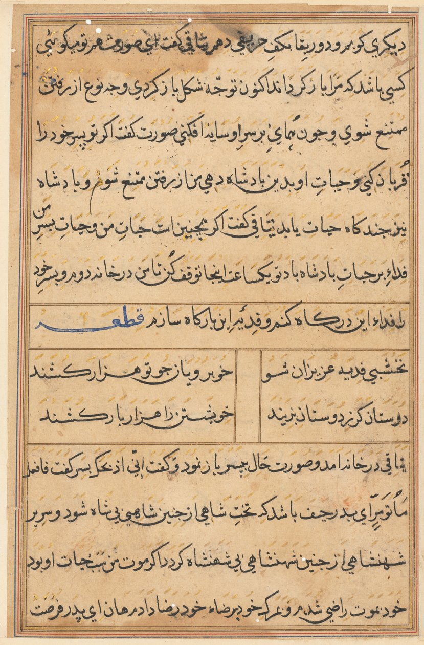 Pagina da Tales of a Parrot Tuti-nama: pagina di testo, c. 1560 da Unbekannt