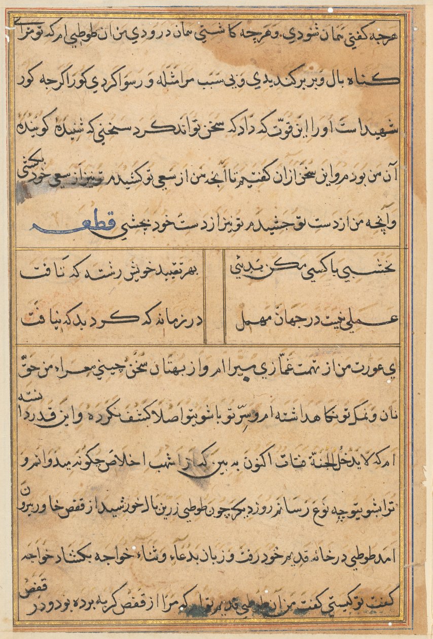 Pagina da Tales of a Parrot Tuti-nama: pagina di testo, c. 1560 da Unbekannt