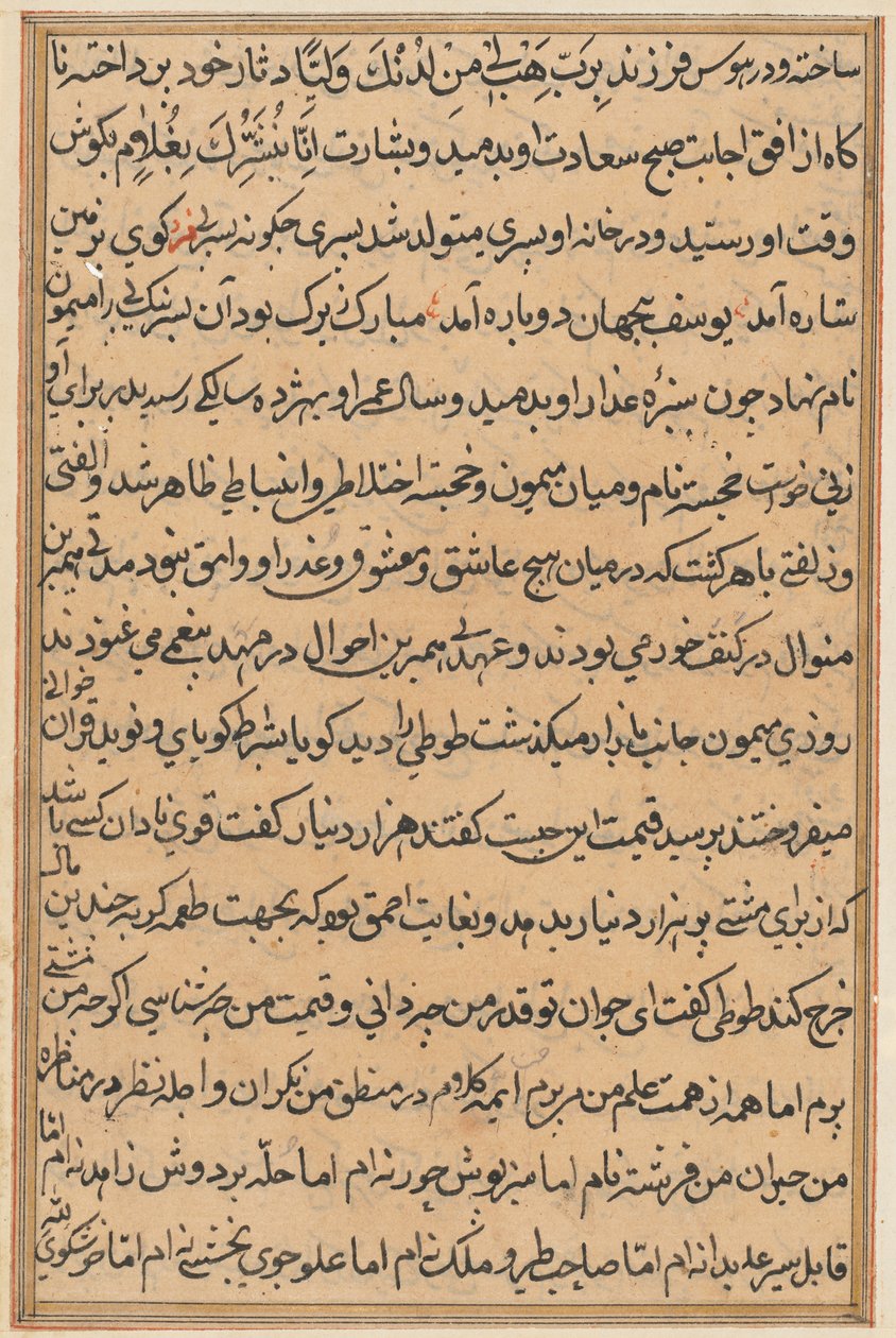 Pagina da Racconti di un pappagallo Tuti-nama: pagina di testo, c. 1560 da Unbekannt