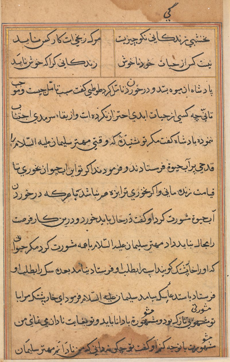 Pagina da Tales of a Parrot Tuti-nama: pagina di testo da Unbekannt