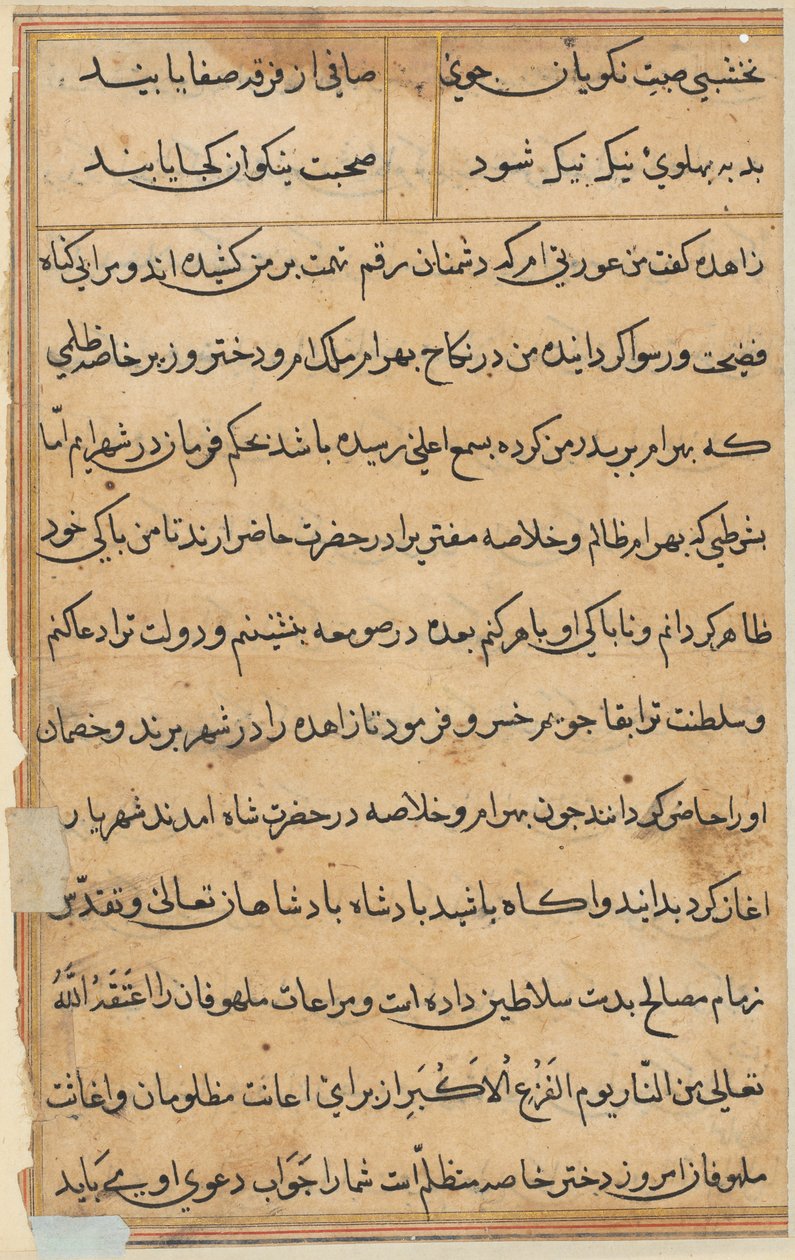 Pagina da Racconti di un pappagallo Tuti-nama: pagina di testo, c. 1560 da Unbekannt