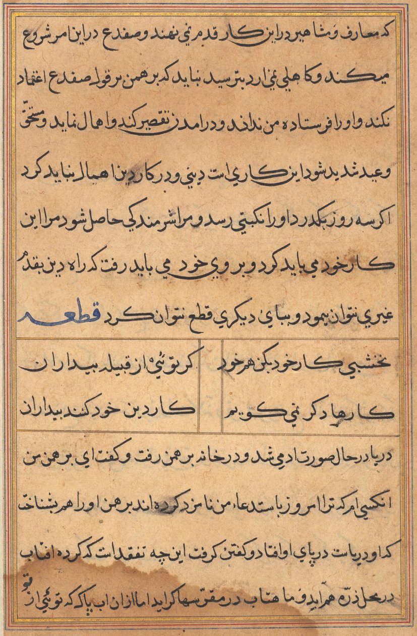 Pagina da Racconti di un pappagallo Tuti-nama: pagina di testo, c. 1560 da Unbekannt