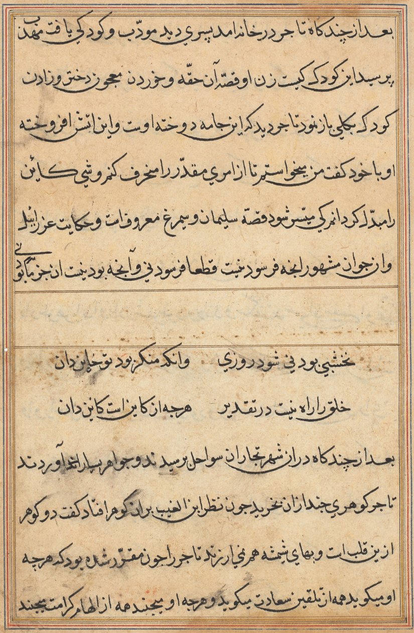 Pagina da Racconti di un pappagallo Tuti-nama: pagina di testo, c. 1560 da Unbekannt