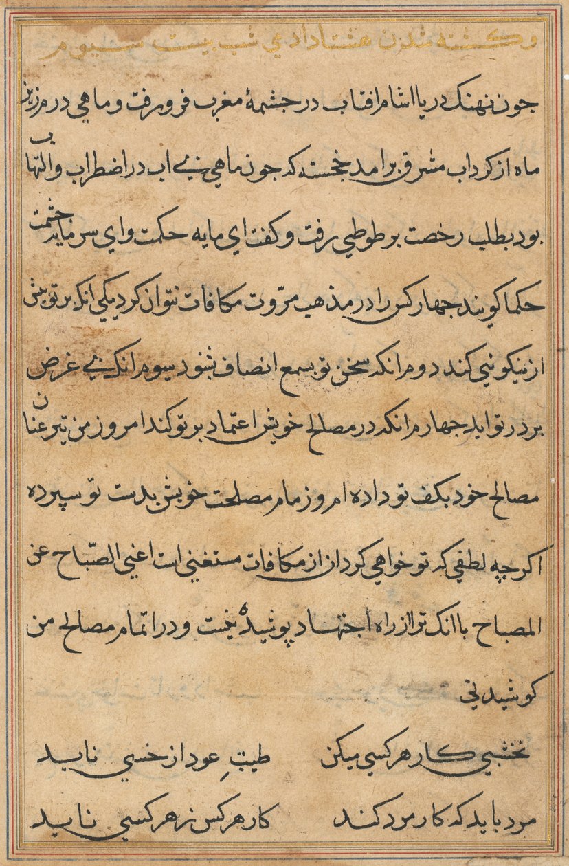 Pagina da Racconti di un pappagallo Tuti-nama: pagina di testo, c. 1560 da Unbekannt