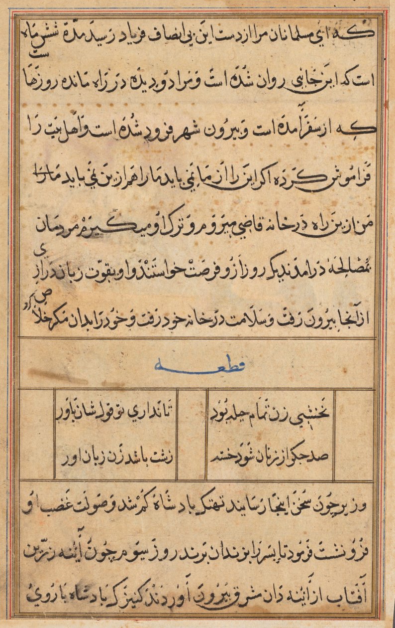 Pagina da Tales of a Parrot Tuti-nama: pagina di testo, c. 1560 da Unbekannt