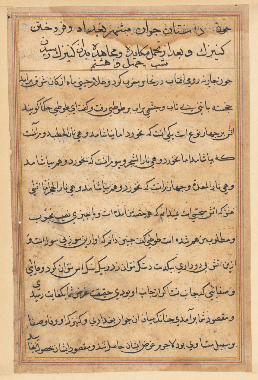 Pagina da Tales of a Parrot Tuti-nama: pagina di testo, c. 1560 da Unbekannt