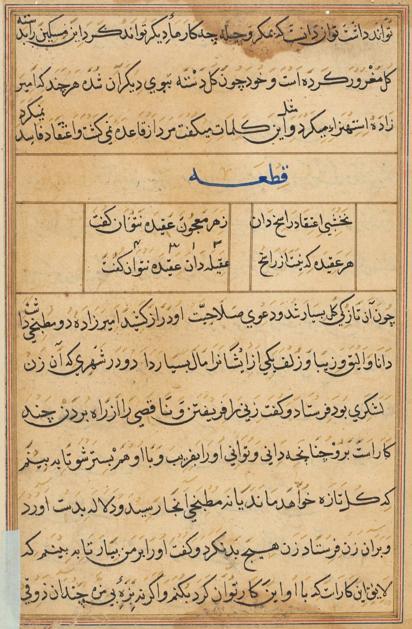 Pagina da Tales of a Parrot Tuti-nama: pagina di testo, ca. 1560 da Unbekannt
