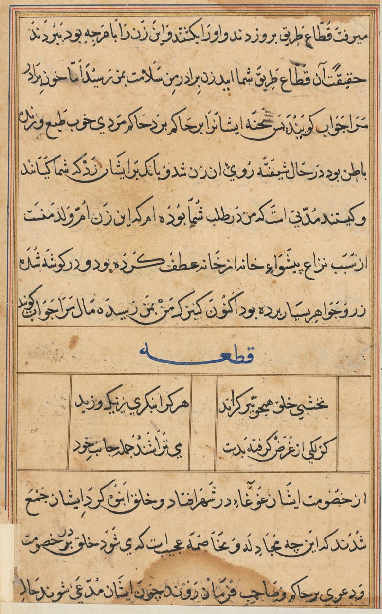 Pagina da Racconti di un Pappagallo Tuti-nama: pagina di testo, c. 1560 da Unbekannt