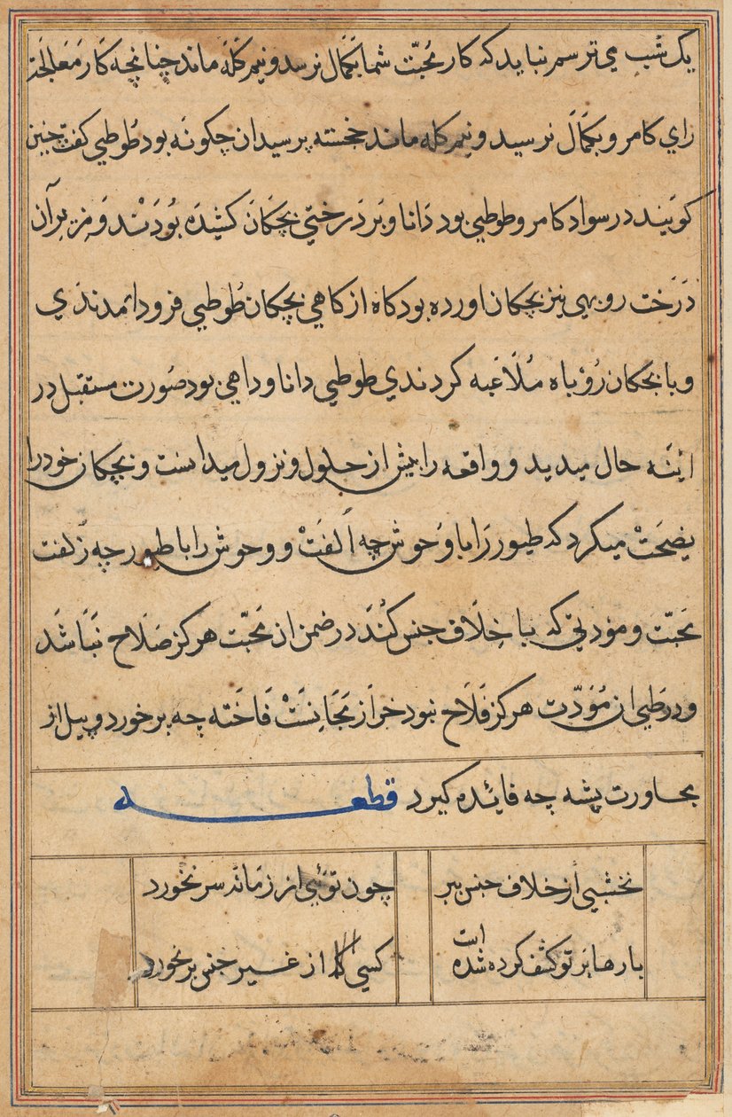 Pagina da Racconti di un pappagallo Tuti-nama: pagina di testo, c. 1560 da Unbekannt