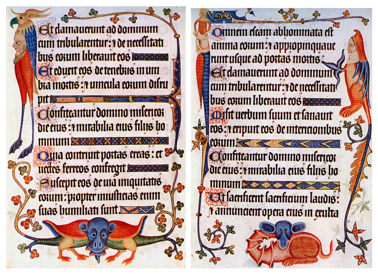 Pagina di testo illustrato dal Salterio di Luttrell, c1300-c1340 da Unbekannt