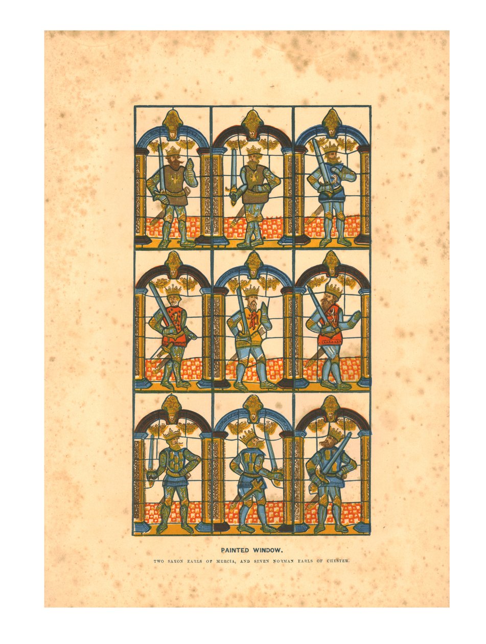 Vetrata dipinta. Due conti sassoni di Mercia e sette conti normanni di Chester, c1845 da Unbekannt