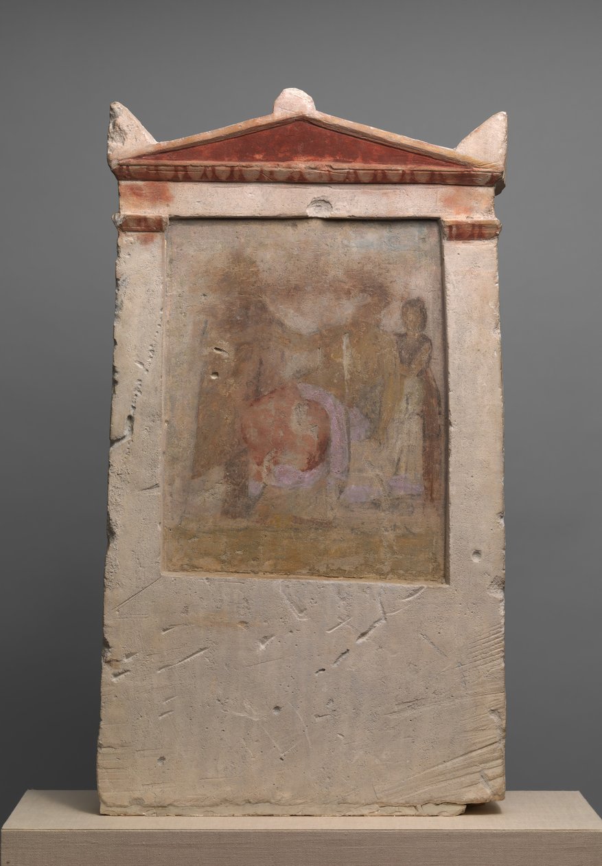 Stele funeraria dipinta in calcare con una donna in travaglio, fine IV-inizio III secolo a.C. da Unbekannt