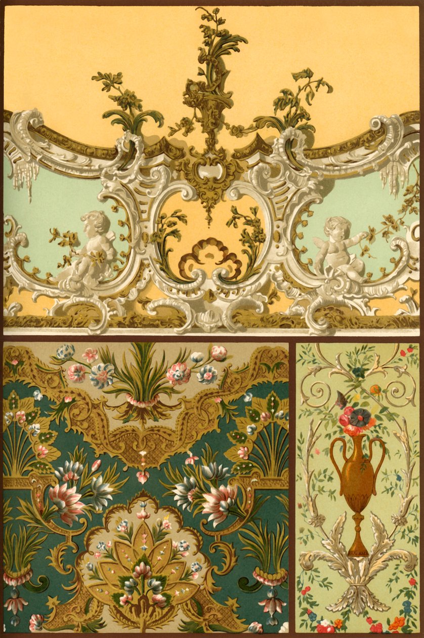 Pittura, arazzo in pelle, ornamenti in stucco, Francia e Germania, XVII e XVIII secolo, 1898 da Unbekannt