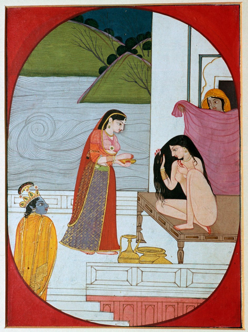 Dipinto del dio Khrishna che osserva Radha al suo bagno, XIX secolo da Unbekannt