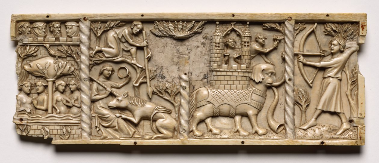 Pannello di un cofanetto con scene di romanzi cortesi, 1330-1350 o successivo da Unbekannt