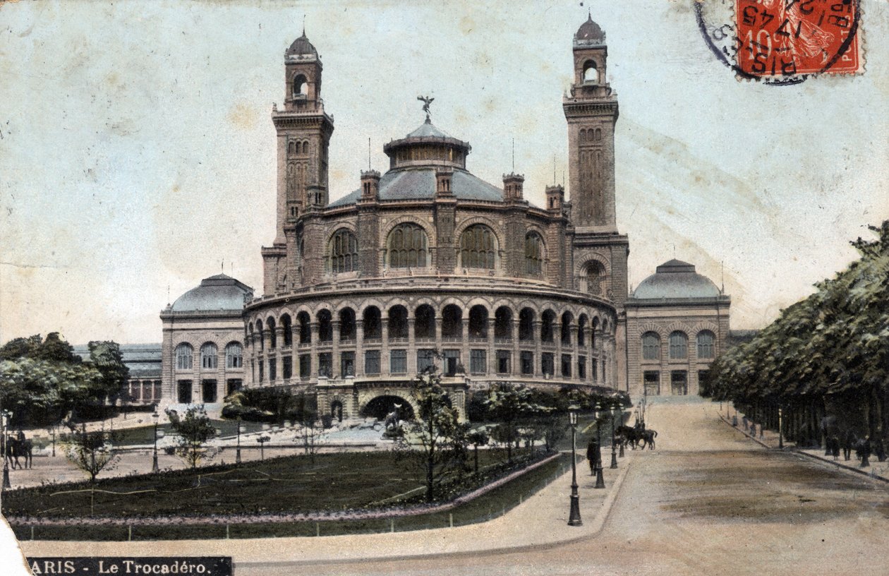 Parigi: vista esterna del Palais du Trocadero - Cartolina datata 1908 da Unbekannt