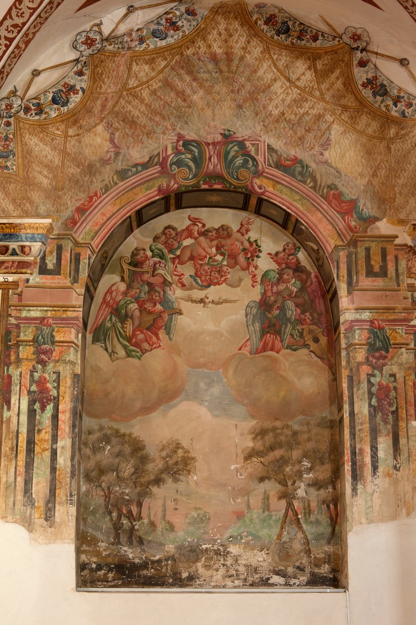 Chiesa parrocchiale (Iglesia de San Agustín). Interno. Una cappella. Affreschi. Scuola di Zurbaran. Una cappella. Barocco. 17° secolo da Unbekannt