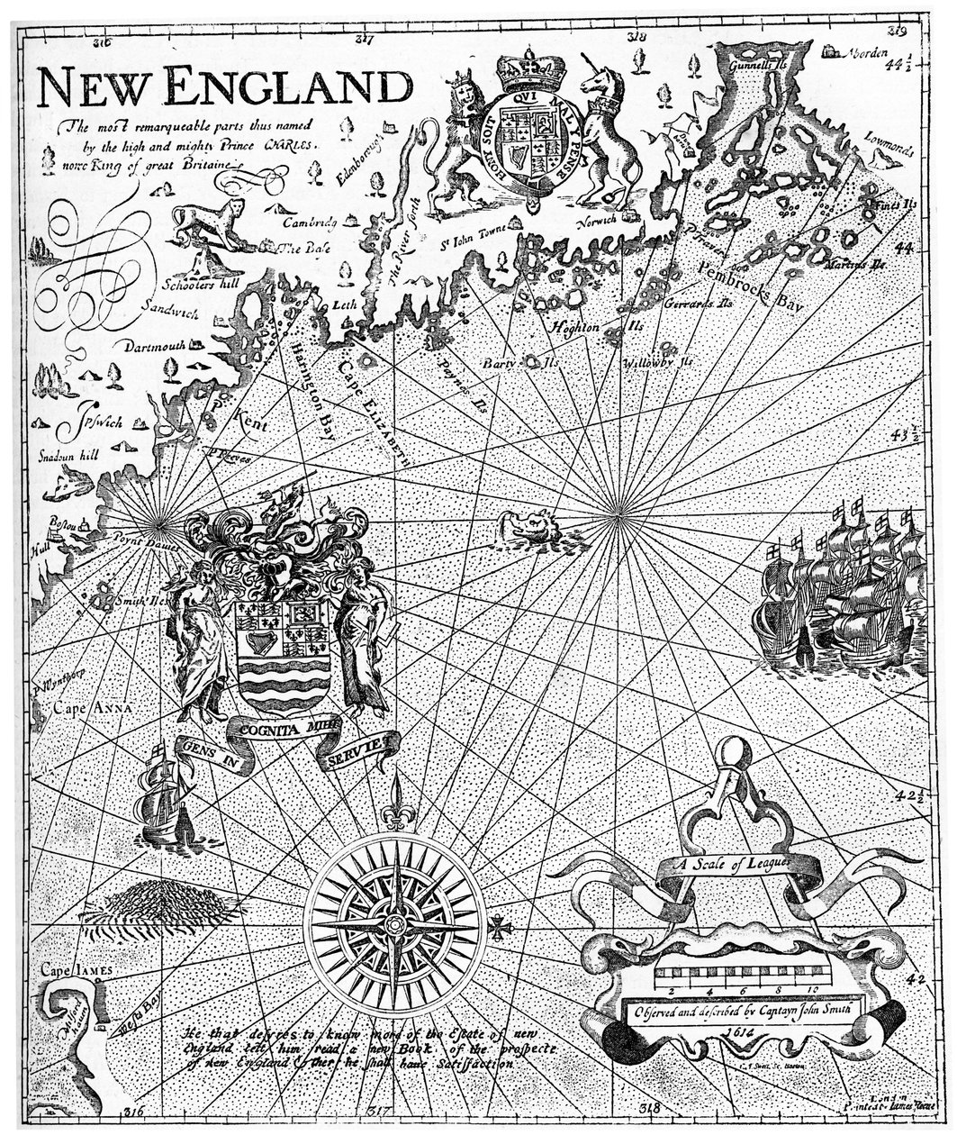 Parte della mappa del New England di Captain John Smith, XVII secolo, c1880 da Unbekannt