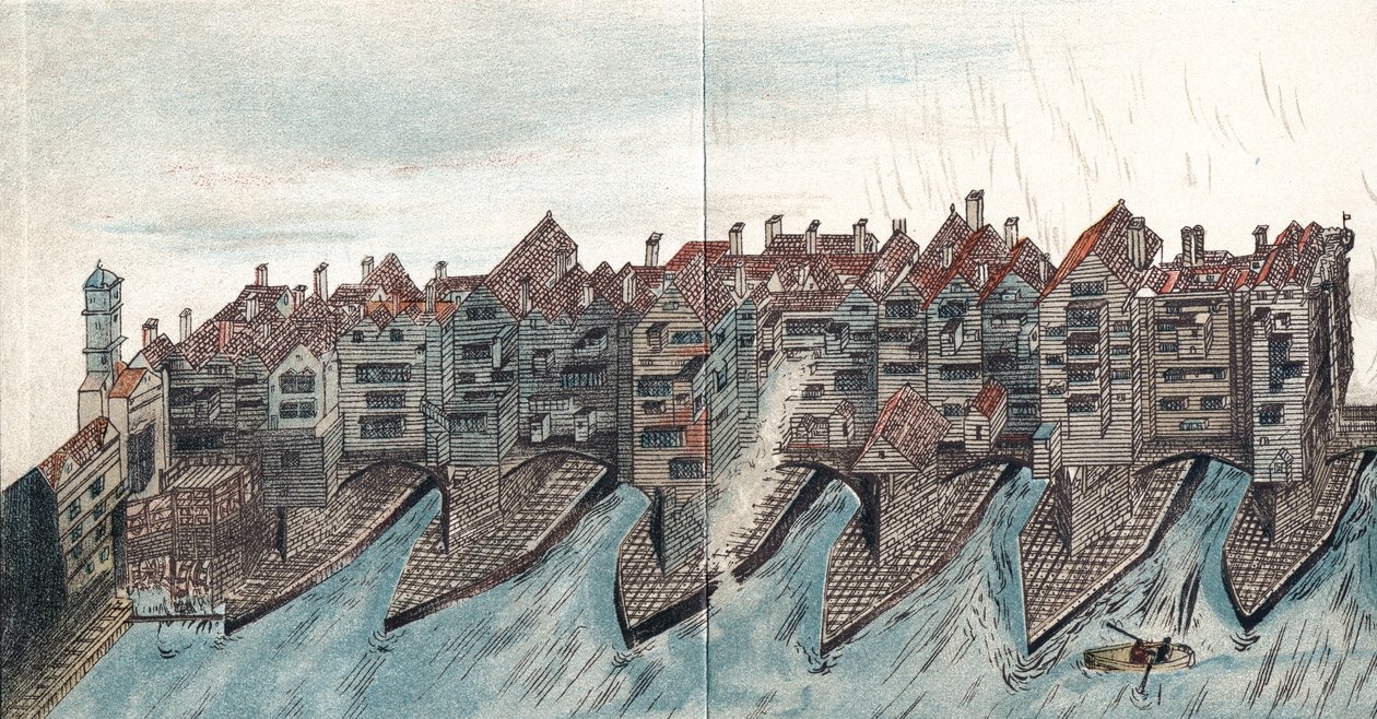 Parte del vecchio ponte di Londra, c1600 da Unbekannt