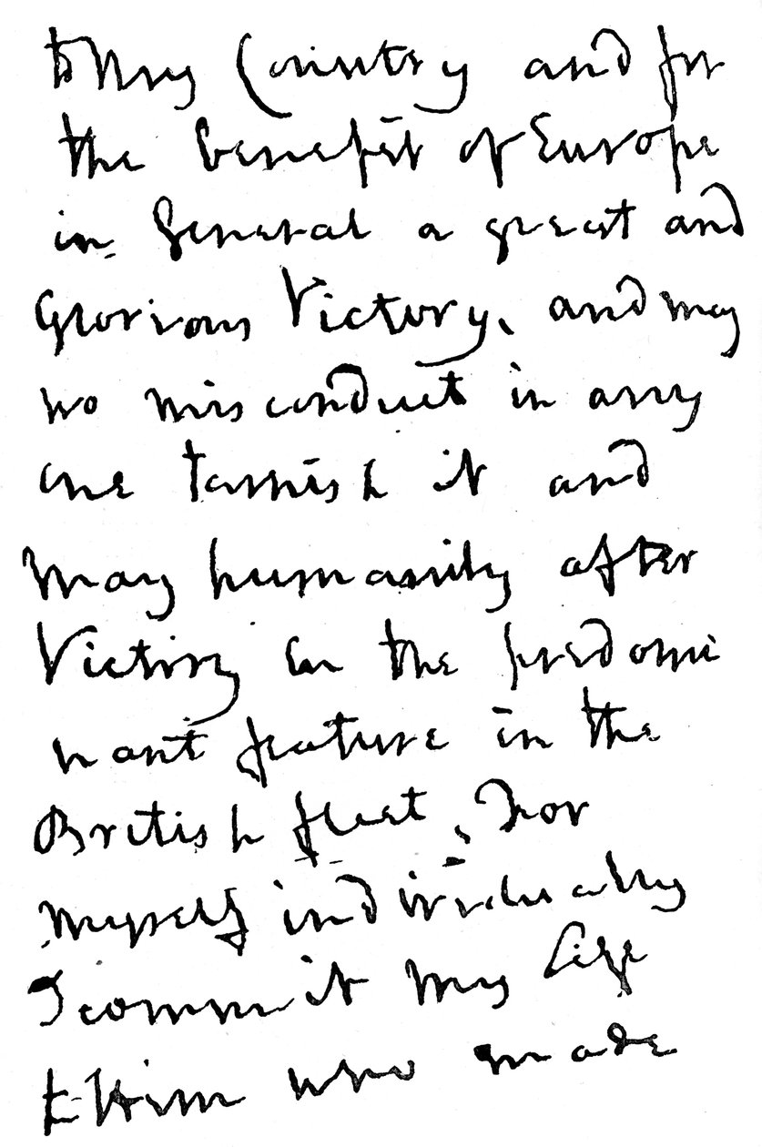 Parte di una lettera scritta da Nelson poco prima della Battaglia di Trafalgar, 1805 1894 da Unbekannt