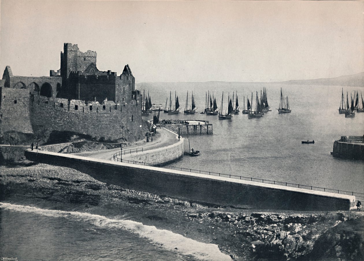 Peel - Il vecchio castello e il porto, 1895 da Unbekannt