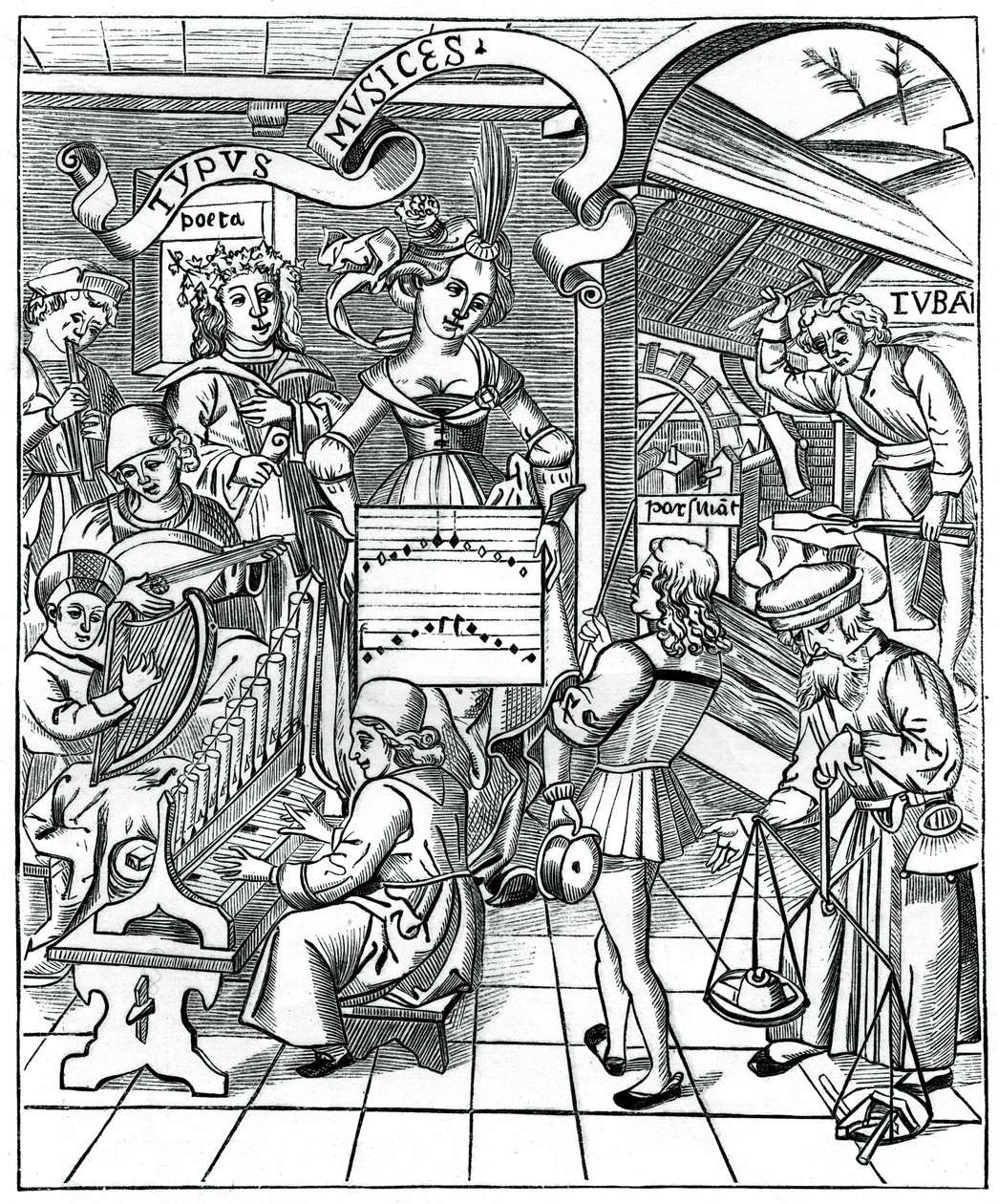 Personificazione della musica, con gli ausiliari, il poeta e i musicisti, 1508, 1870 da Unbekannt