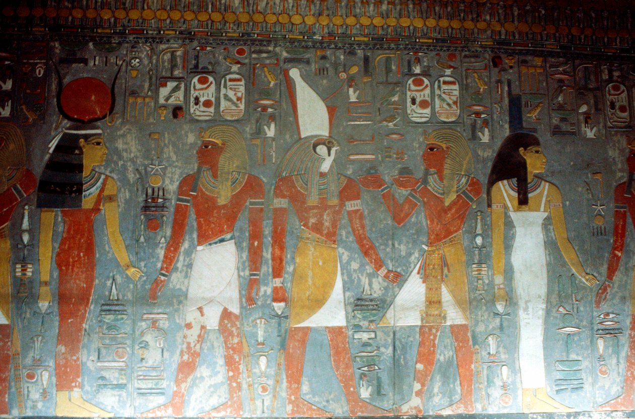 Faraone Horemheb con la dea Iside e il dio Horus, Antico Egitto, XIV secolo a.C. da Unbekannt